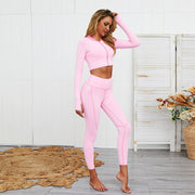 2Pcs Solid long sleeve top & legging sets